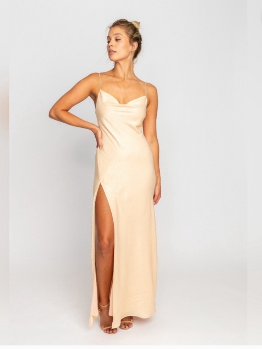 RESA Slip Maxi Dress in Champagne Beige
